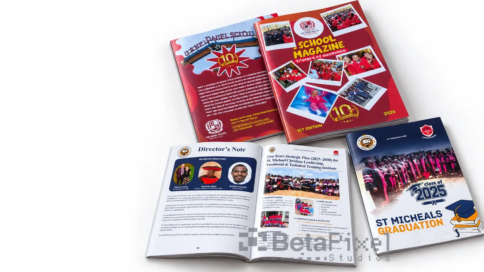 Printed school magazine, strategic plan booklet and graduation booklet with full-colour photographs
