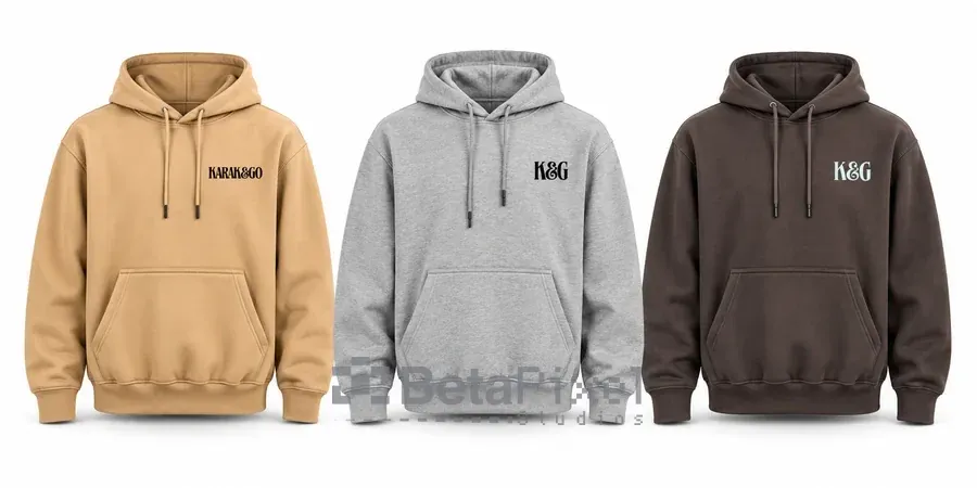 Tan, grey and brown hoodies with a small café brand logo printed on the chest