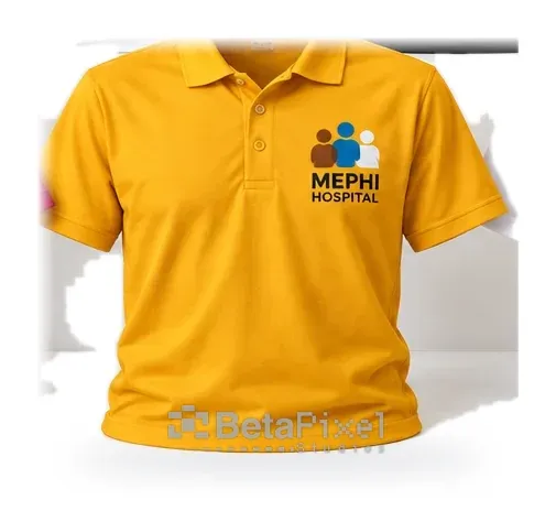 Yellow polo shirt with a small hospital logo on the left chest