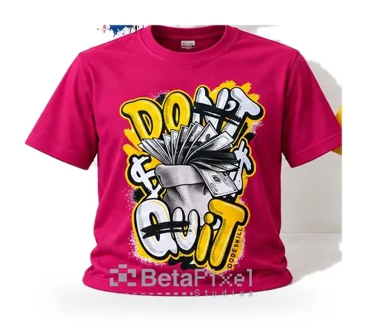Magenta T-shirt with a full-colour graffiti-style motivational print
