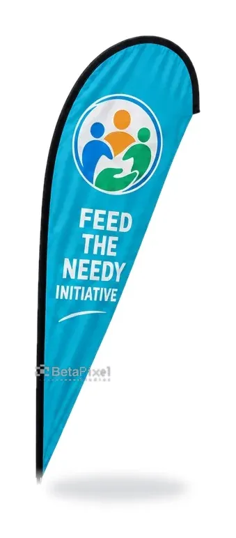 Blue teardrop flag for a feed-the-needy charity initiative