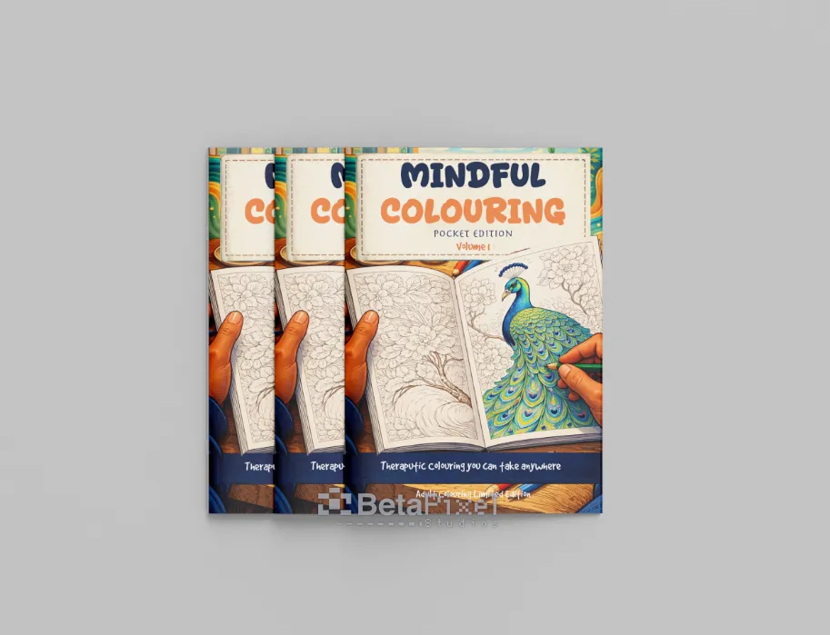 Stacked copies of Mindful Colouring Pocket Edition seen from the front