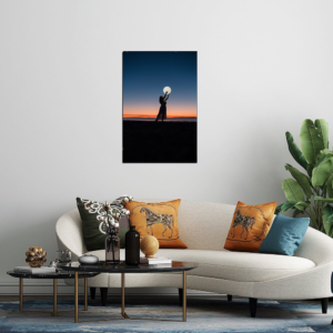 Celestial Elegance: Lady Embracing the Moon” Acrylic Glass Print