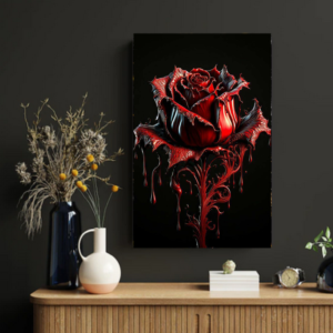 Enigmatic Elegance: Black and Red Rose” Acrylic Glass Print