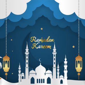 Ramadan Kareem Islamic style blue color background with element