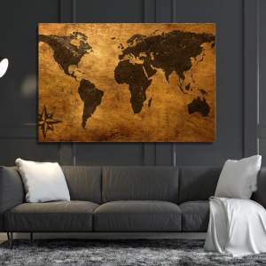 ANCIENT RUSTIC YELLOW SIMPLIFIED MAP OF THE WORLD