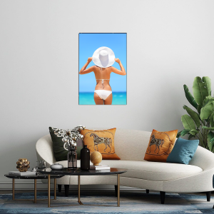 WOMAN WITH WHITE BIKINI STARING AT THE SEA